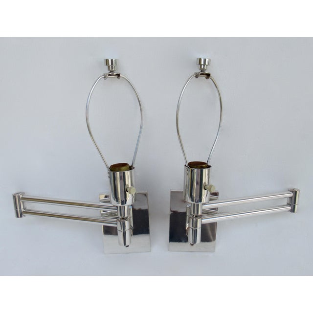 Vintage C.1970s Georg W. Hanson for Hanson Lighting Co.Signed Chrome Plated Swing-Arm Wall Sconces - a Pair For Sale - Image 13 of 13