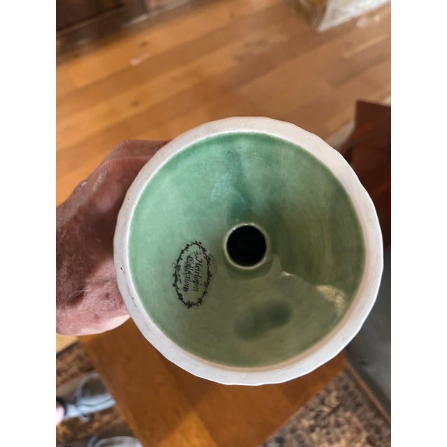 Bordallo Pinheiro Portugal Bordallo Pinheiro Green Majolica Ivy-Patterned 6" Ceramic Candlestick Holder For Sale - Image 4 of 4