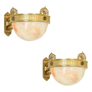 French Pair of Art Deco Alabaster Sconces For Sale