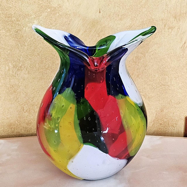 Murano‑Style Multicolored Hand‑Blown Art Glass Vase, 13" For Sale - Image 17 of 18