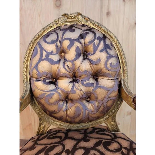 Gold Antique French Louis XV Style Ornate Carved Giltwood Fauteuil Armchairs Newly Reupholstered - Pair For Sale - Image 8 of 11