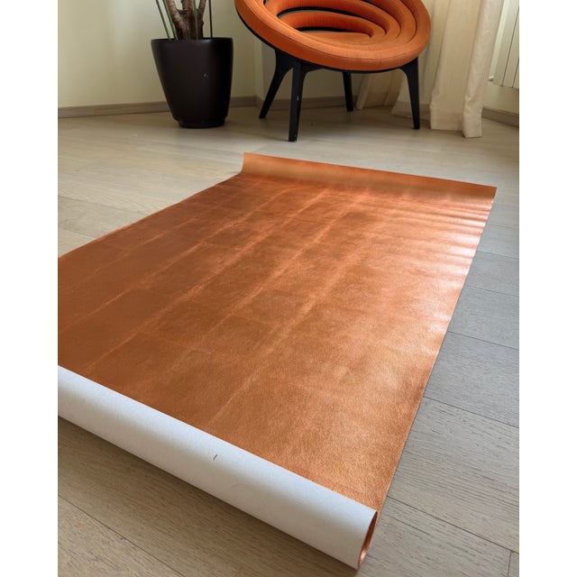 Square Tile Copper Leaf Wallpaper | Hand-Applied Genuine Metal Leaf Wallcovering For Sale - Image 4 of 6