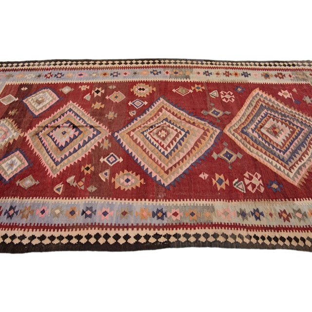 1960s 1960s Vintage Turkish Kilim Red Handmade Tribal Wool Rug For Sale - Image 5 of 8