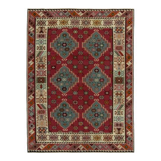Antique Persian Kilim Rug in Burgundy & Blue Geometric Pattern For Sale