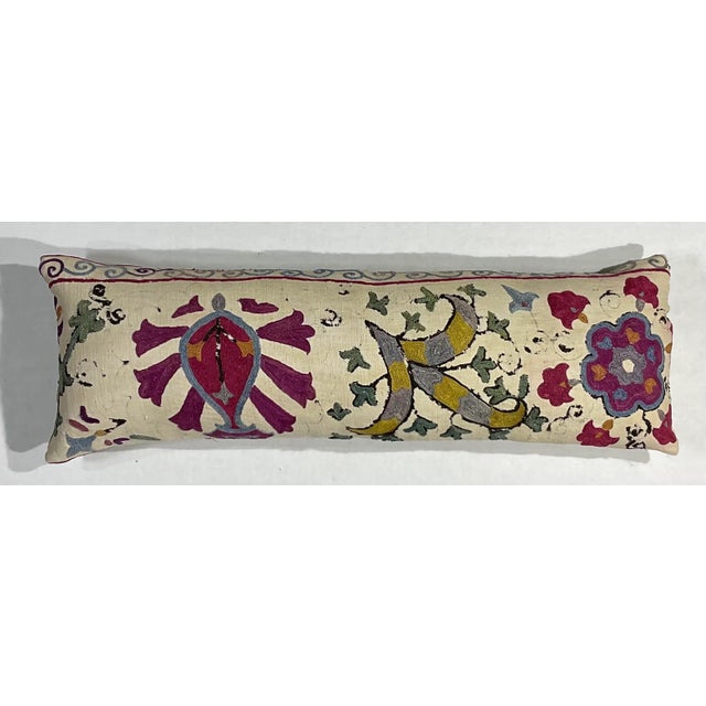 Single Antique Silk Embroidery Suzani Pillow For Sale - Image 4 of 9