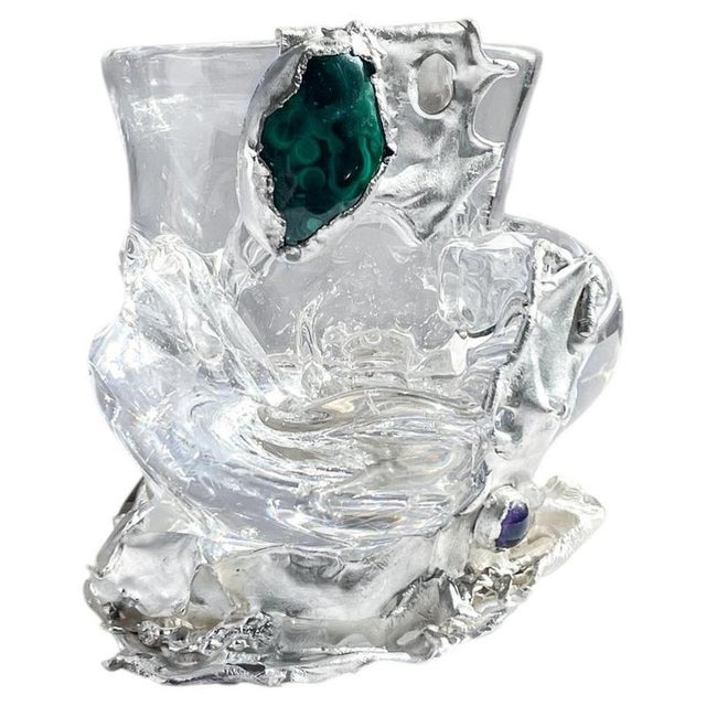Bowl #11 in Crystal and Silver with Gemstones by Szkło Studio For Sale - Image 6 of 6