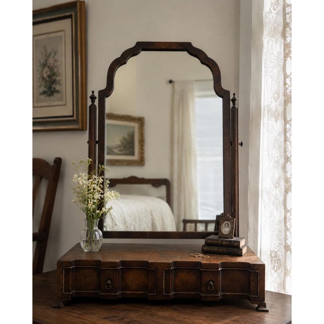Brown Early 20th Century Georgian Revival Walnut Dressing Mirror With Drawers For Sale - Image 8 of 8