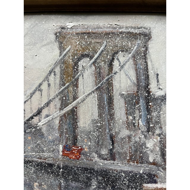 Wood Christopher Willett, "Brooklyn Bridge", Oil on Masonite For Sale - Image 7 of 10