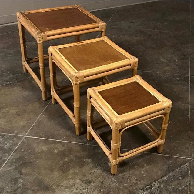 Mid 20th Century Mid-Century Bamboo & Rattan Nesting Tables For Sale - Image 5 of 11