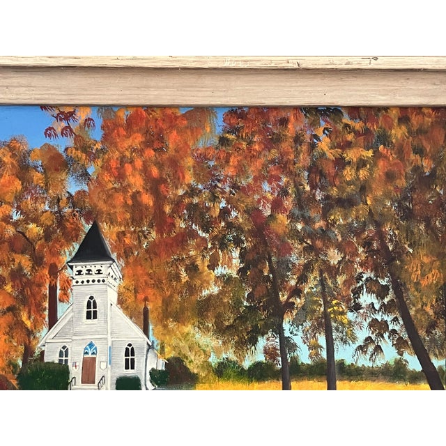 Vintage Autumn Church Landscape Painting by Lou Kelley For Sale - Image 9 of 11