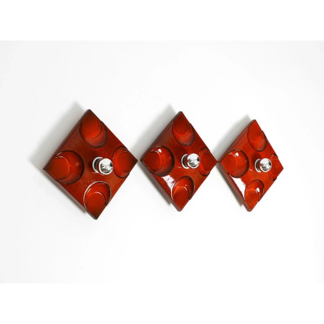 Space Age Red Ceramic Wall Lamps, 1970s, Set of 3 For Sale - Image 4 of 18