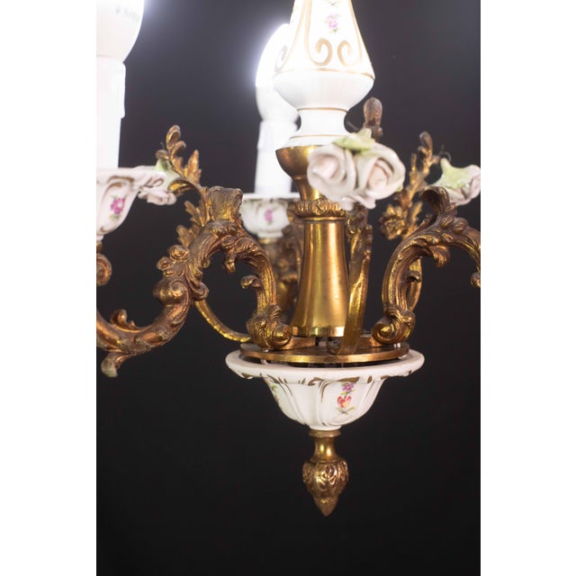 1960s Vintage Ceramic and Brass Chandelier, 1960s For Sale - Image 5 of 12
