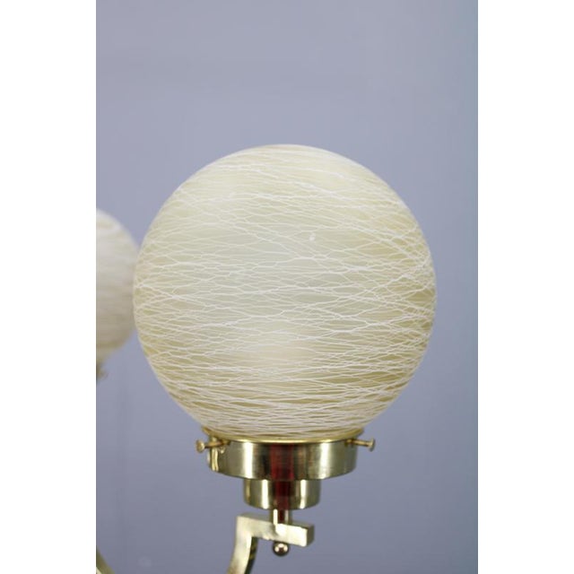 Vintage Art Deco Brass Chandelier with Textured Glass Globes, 1930s For Sale - Image 6 of 12
