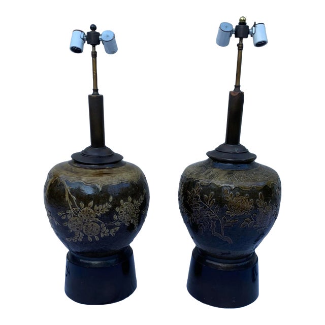 Vintage Late 20th Century Handcrafted Urn Table Lamps, Set of 2 For Sale