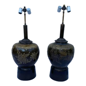 Vintage Late 20th Century Handcrafted Urn Table Lamps, Set of 2