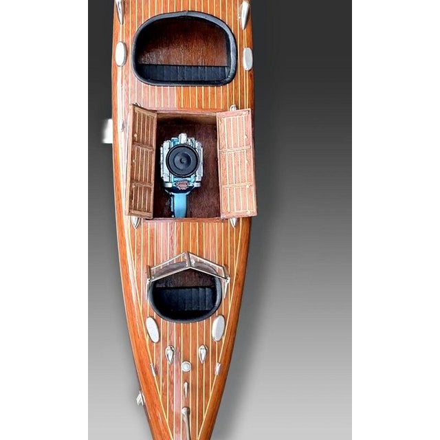 Brown Mid-Century Maritime Triple Cockpit Mahogany Speedboat Model, 1970s For Sale - Image 8 of 10