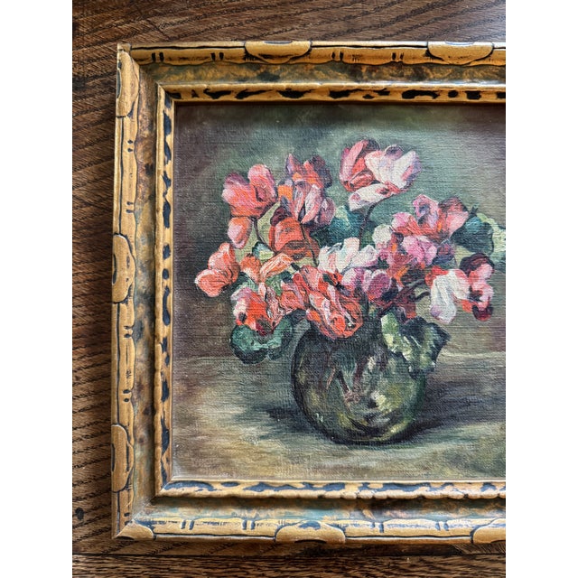 French Country 1930s/40s Petite Square Floral Oil Painting For Sale - Image 3 of 7