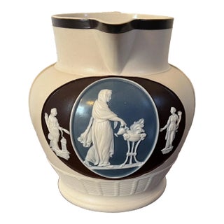 Antique Early 19th Century English Turner Jasperware Pitcher Decorated With Shakespeare's Macbeth For Sale