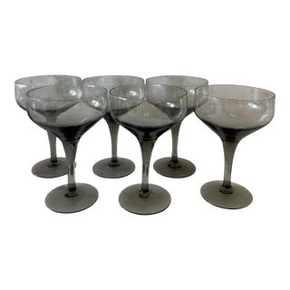 Set of 6 Mid Century Orrefors Rhapsody Smoke Champagne Coups For Sale