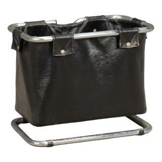 Magazine Rack in Tubular Chrome and Leather For Sale