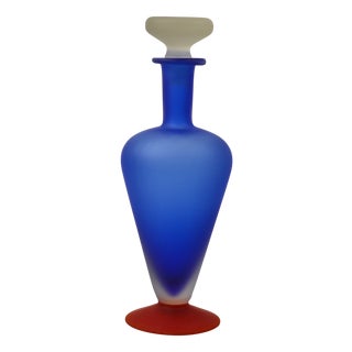 Vintage Art Frosted Glass Bottle, 1980s For Sale