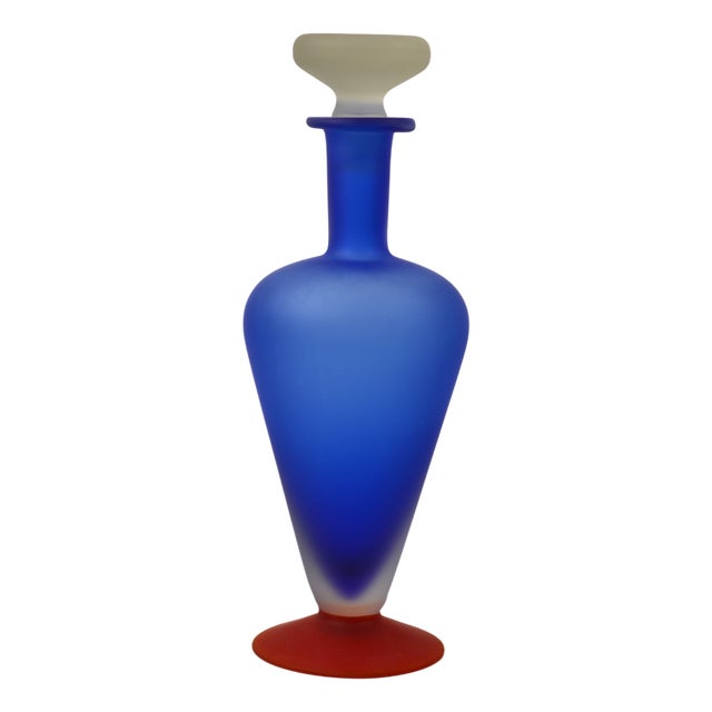 Vintage Art Frosted Glass Bottle, 1980s For Sale