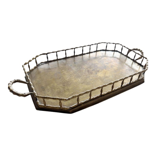 Large Mid Century Brass Bamboo Style Tray For Sale