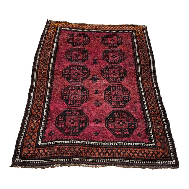 Vintage Afghan Bokhara Rug, Hand-Knotted Wool, 1950s Geometric Design For Sale