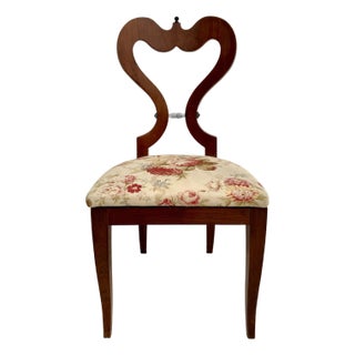 Vintage Italian Biedermeier Style Walnut Side Chair With Sculptural Heart Back For Sale