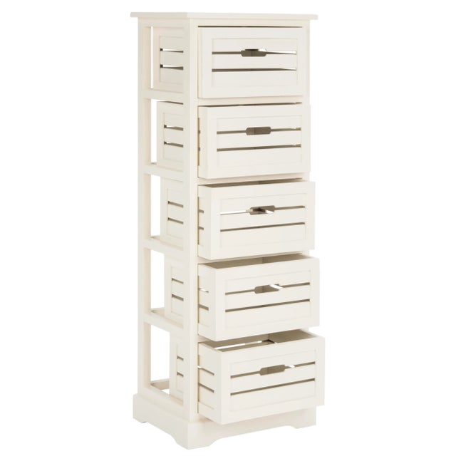 The classic lingerie chest is treated to a breezy coastal makeover with the Sarina 5-drawer cabinet.Crafted of pine with...