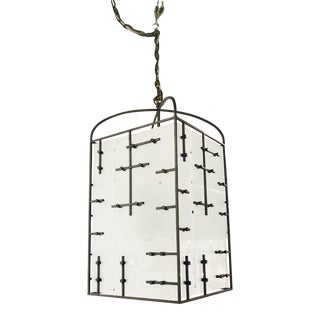 Currey & Co. Industrial Modern Metal and Frosted Glass Chandelier Prototype For Sale