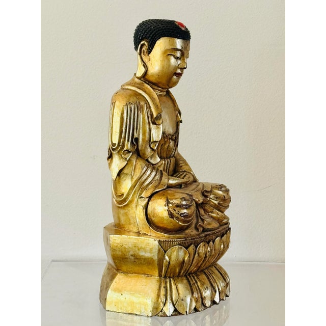 Asian Late 19th Century Qing Dynasty Gilt Wood Carved Buddha For Sale - Image 3 of 12