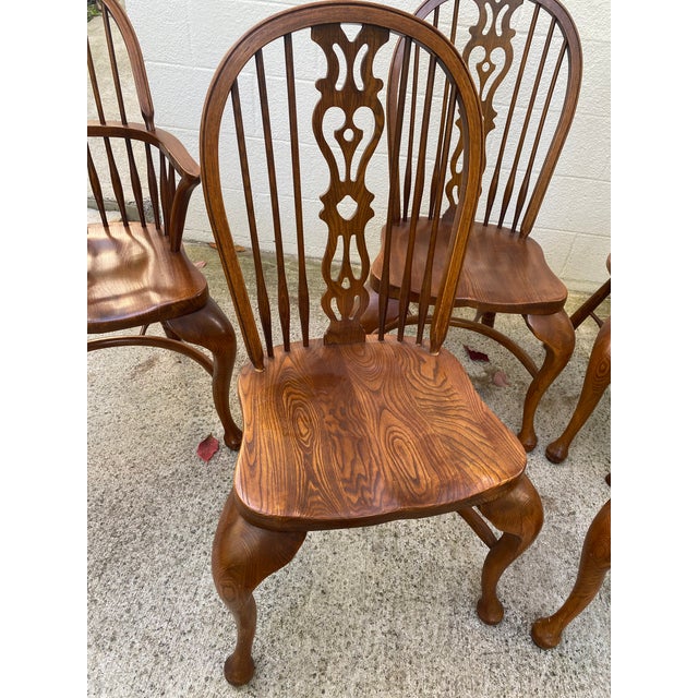 Solid Oak Windsor Style Dining Chairs- Set of 6 For Sale In Philadelphia - Image 6 of 8