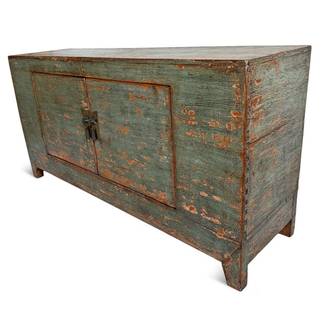 Wood Antique Mongolian Teal Sideboard For Sale - Image 7 of 9