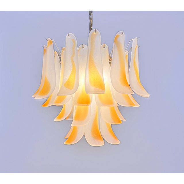 1990s Vintage Italian Murano Chandelier with Acid-Etched Amber Glass Petals, 1990s For Sale - Image 5 of 17