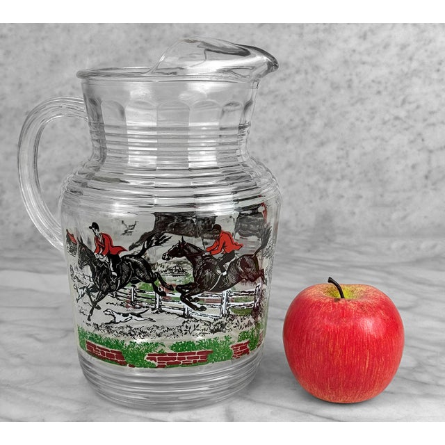 An English Fox Hunt Equestrian Glass Lemonade Pitcher, c.1950's - Pairs Nicely with Many Traditional & Eclectic Interiors...