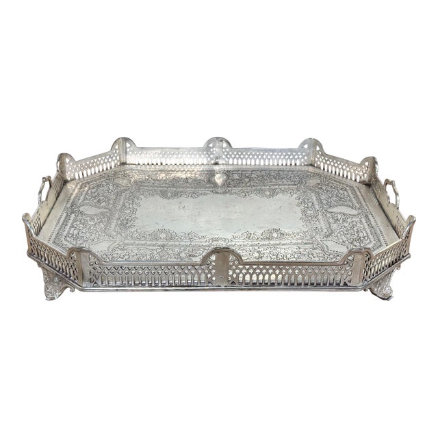 Grand 19th C English Style Silverplate Serving Tray For Sale