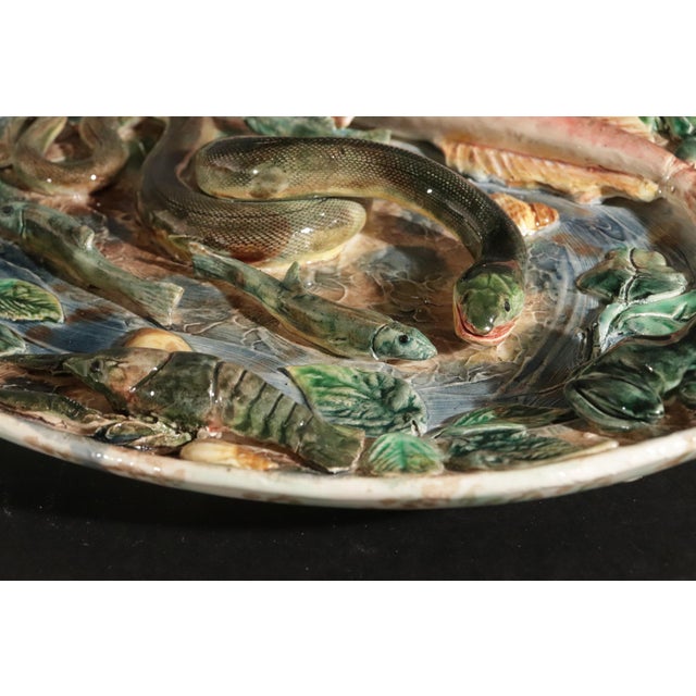 Victorian French Majolica Palissy Dish, Longchamp For Sale - Image 3 of 14