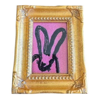 Hunt Slonem Embroidered Repro Print Rabbit Mini, Framed For Sale