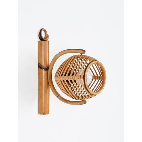 French Riviera Adjustable Sconces in Rattan by Louis Sognot, 1960s, Set of 2 For Sale - Image 10 of 16