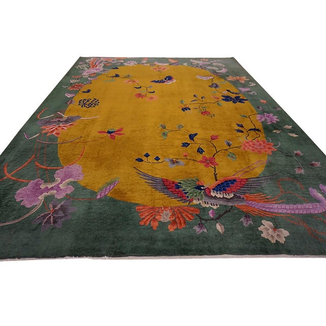 1920s Chinese Art Deco Carpet 9' x 11' 6" ? 274 x 351 Wool Chinese - Art Deco Yellow 1920s Knotted Room Size Rectangle...
