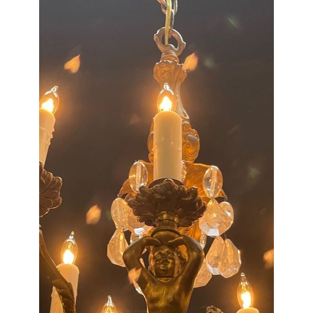 19th C. French Gilt Bronze and Crystal Cherub Chandelier For Sale In Dallas - Image 6 of 7