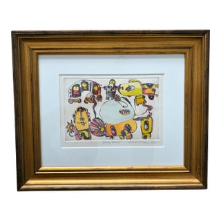 1970s Whimsical Modern Artwork “Funny Days” by Edelstein Signed 1978 – Framed Figurative Illustration For Sale
