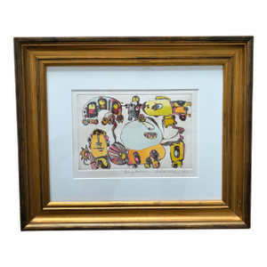 1970s Whimsical Modern Artwork “Funny Days” by Edelstein Signed 1978 – Framed Figurative Illustration