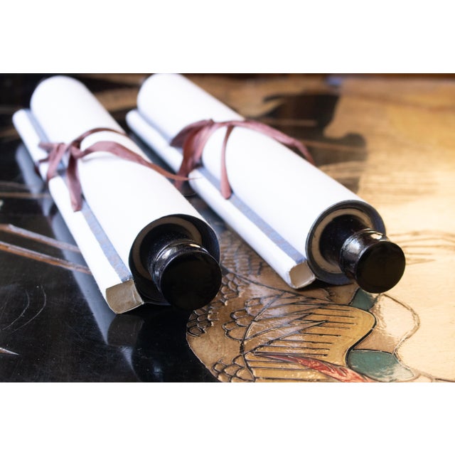 Heisei Era Japanese Monochrome Landscape Printed Scroll - A Pair For Sale - Image 14 of 18