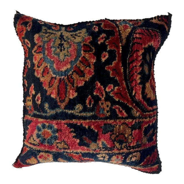 Pillow W/Antique Persian Sarouk Rug Fragment , 1'4" X 1'4" For Sale