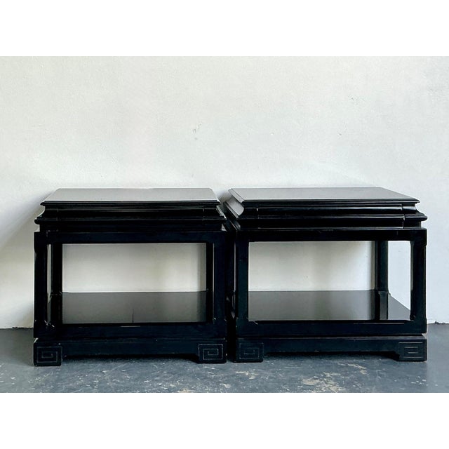 Late 20th Century Vintage Ralph Lauren Chinoiserie Black Lacquered Side Tables - A Pair For Sale - Image 5 of 17