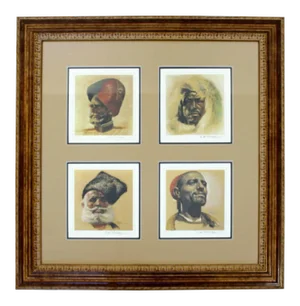 Mid Century Modern Rico Tomaso Framed Signed Lithograph of Natives 63/350