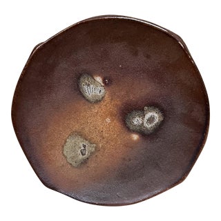 1970s Studio Art Pottery Abstract Dot Plate Signed For Sale