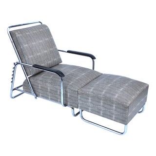 Set of Large Bauhaus Reclining Easy Chair and Ottoman, 1940s For Sale